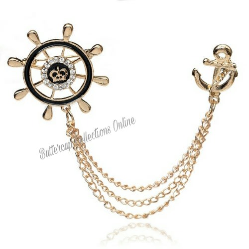 Anchor Brooch With Chain - Gold