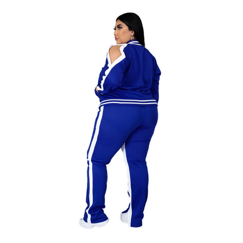 Women Plus Size Clothing 2 Piece Set Long Sleeve Sweatshirt-Blue