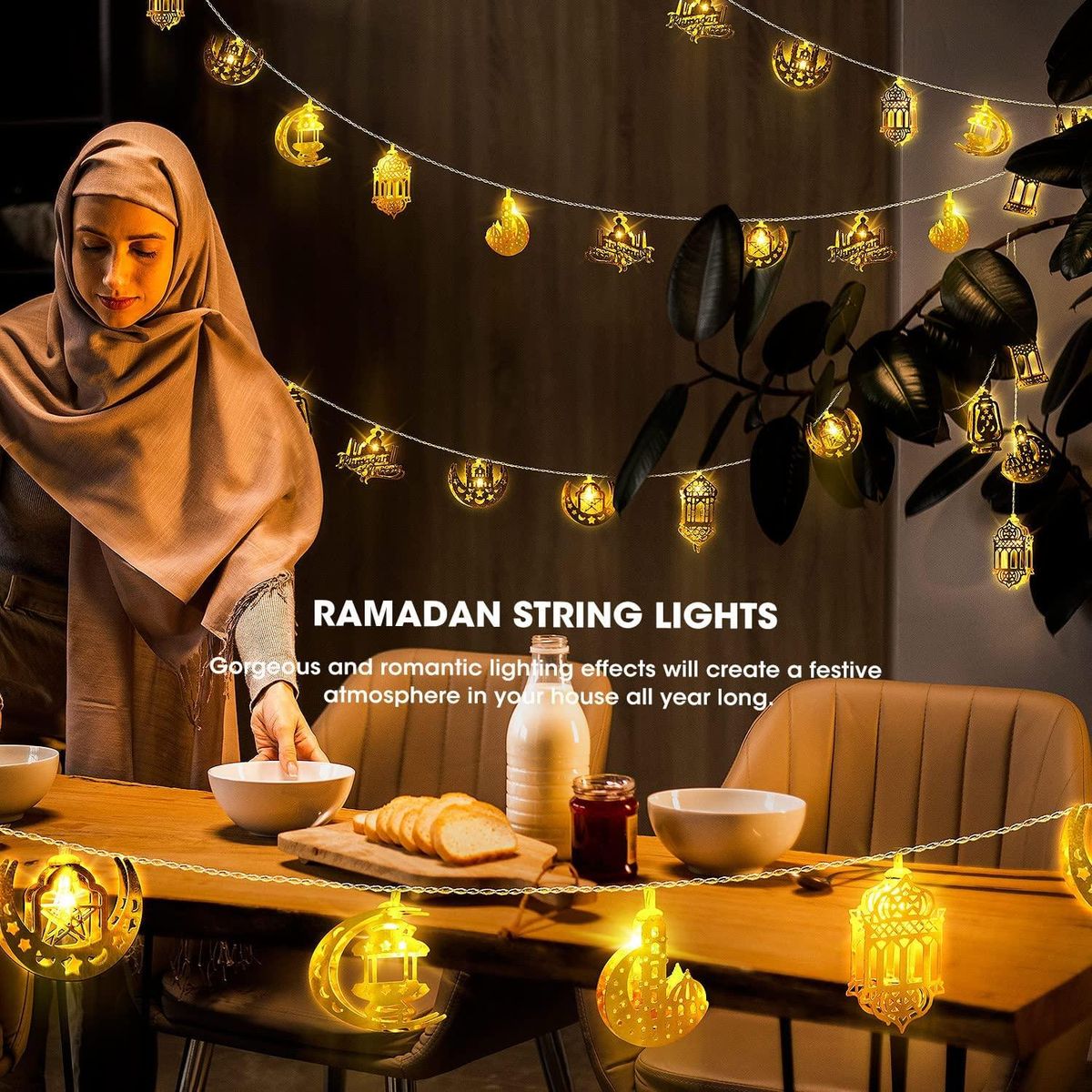 10 LED Ramadan Decorative String Lights for Ramadan Mubarak, Kareem, Eid R