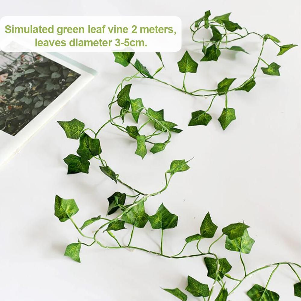 Green Leaf Rattan Artificial Ivy Garland Fake Leaf Plants Vine Garland String Light 2 Meters 20 LEDs USB Powered Wedding Party Christmas Holiday Patio Decoration