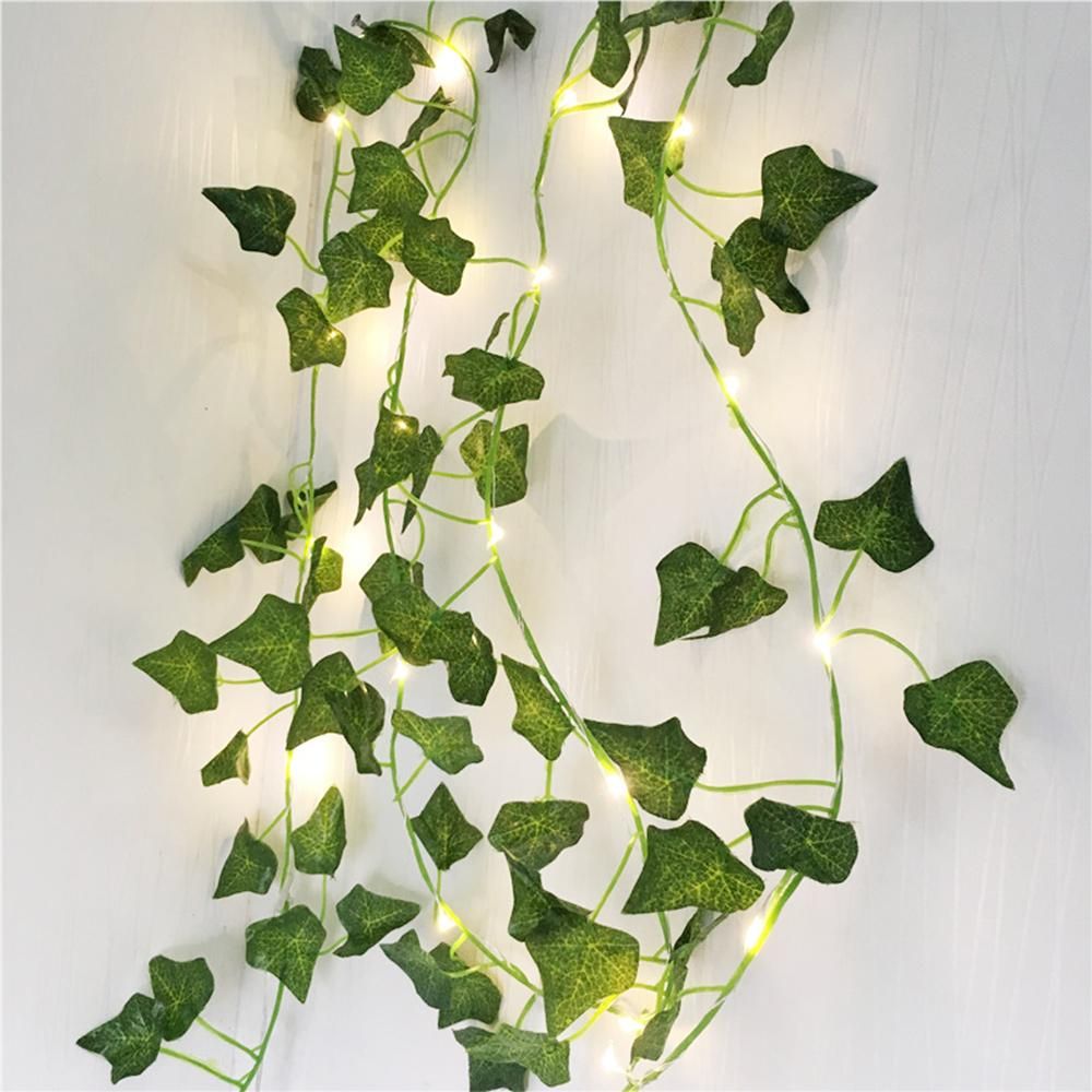 Green Leaf Rattan Artificial Ivy Garland Fake Leaf Plants Vine Garland String Light 2 Meters 20 LEDs USB Powered Wedding Party Christmas Holiday Patio Decoration