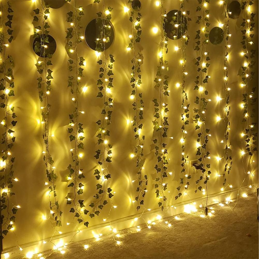 Green Leaf Rattan Artificial Ivy Garland Fake Leaf Plants Vine Garland String Light 2 Meters 20 LEDs USB Powered Wedding Party Christmas Holiday Patio Decoration