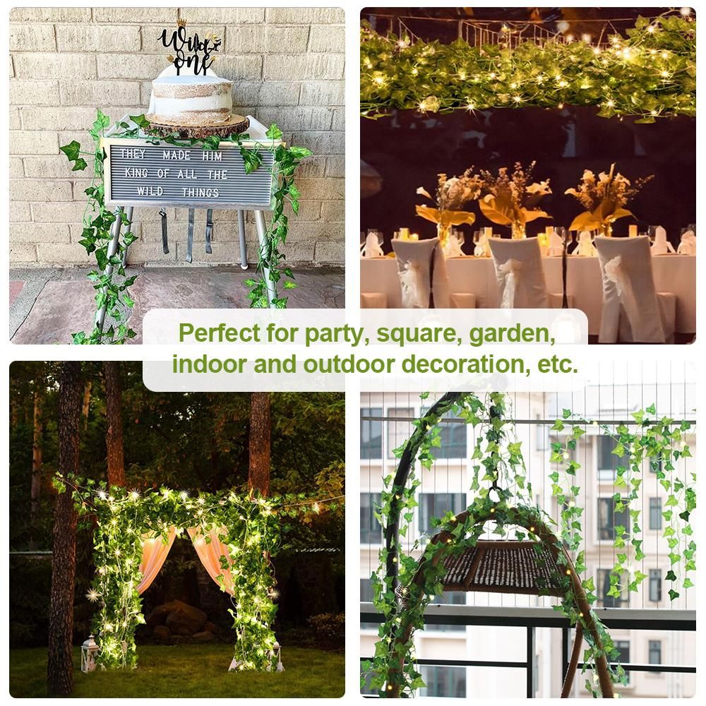 Green Leaf Rattan Artificial Ivy Garland Fake Leaf Plants Vine Garland String Light 2 Meters 20 LEDs USB Powered Wedding Party Christmas Holiday Patio Decoration