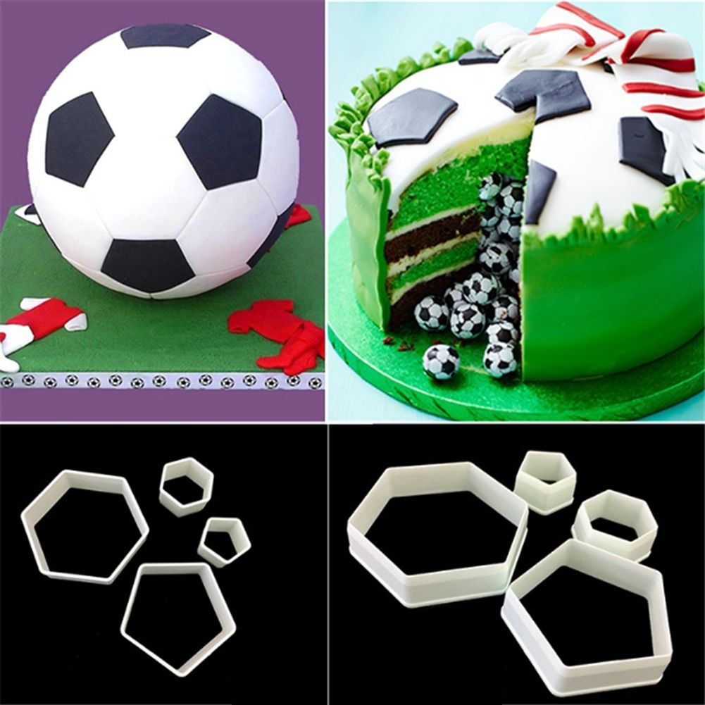 4Pcs Football Soccer Fondant Cutter Cookies Mold Cake