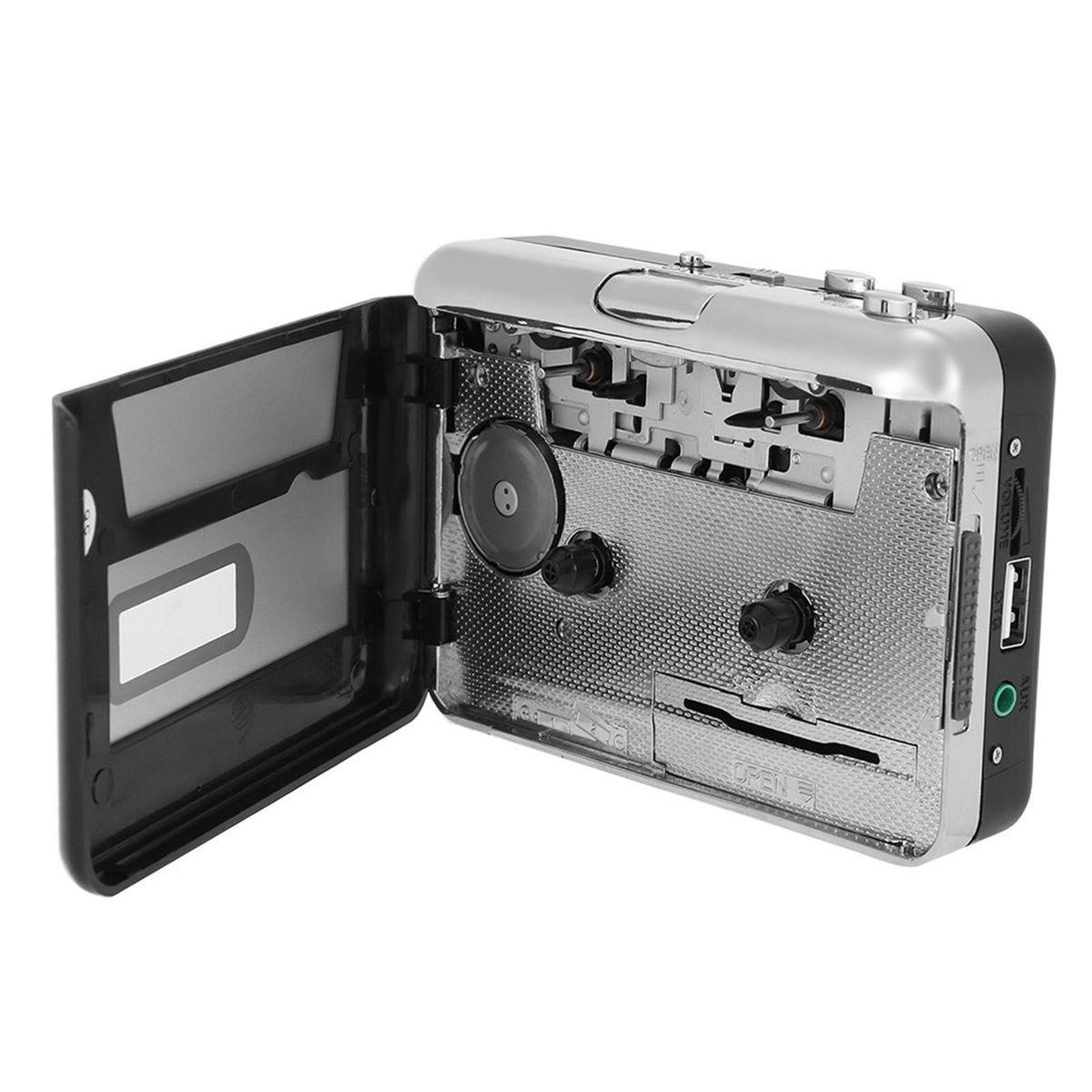 ezcap Cassette Tape-to-MP3 Converter Save into USB Flash Disk Auto Partition Standalone Recorder w/ Earphone Black with Grey