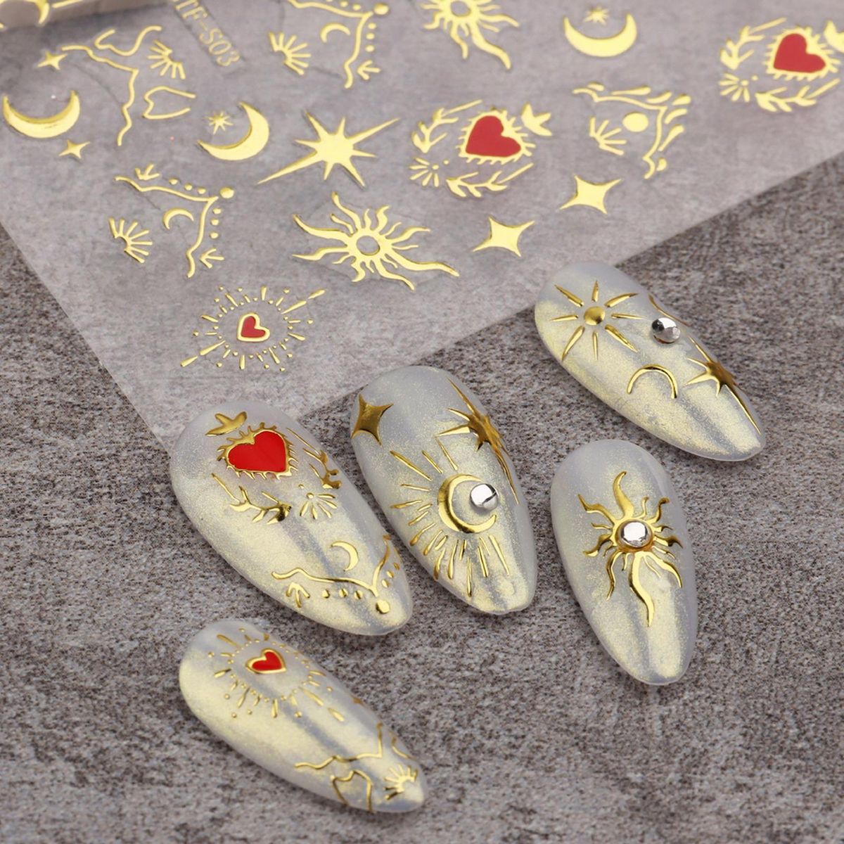 2 Sheets Sun Nail Stickers Silver Rose Golden Moon Nail Decals Golden