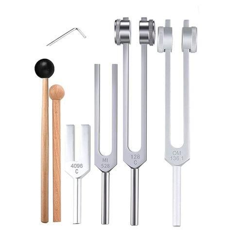 4Pcs Tuning Fork Set(128Hz, OM 136.1Hz, MI 528Hz,