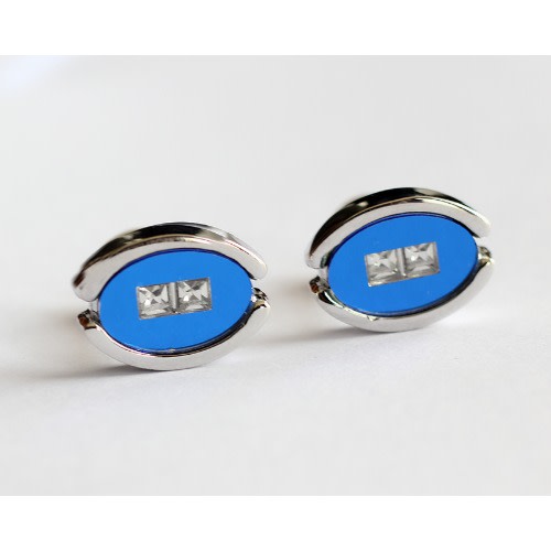 Oval Shaped Cufflinks - Silver & Blue - Mc-6015