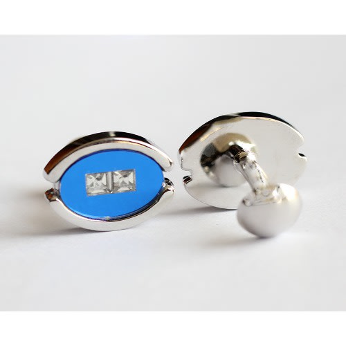 Oval Shaped Cufflinks - Silver & Blue - Mc-6015