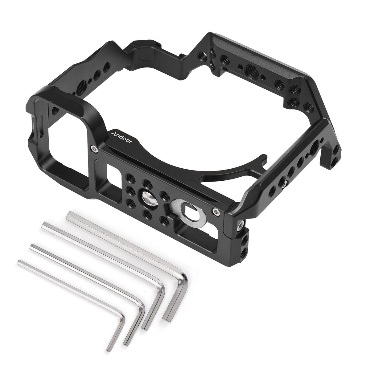 Andoer Camera Cage Aluminum Alloy Video Cage with Cold Shoe Mounts Numerous 1/4 Inch Screw Holes Replacement for Sony A7IV/ A7M4/ A1/ A7R4/ A7S3