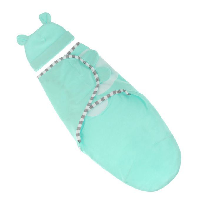 Newborn Infant Baby Swaddle Wrap Blanket Sleeping Bag With Hat Green