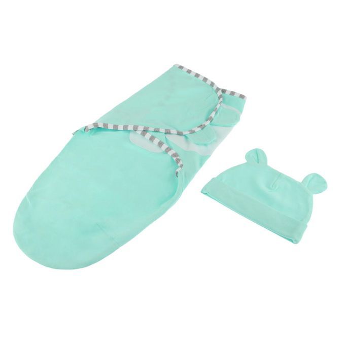 Newborn Infant Baby Swaddle Wrap Blanket Sleeping Bag With Hat Green