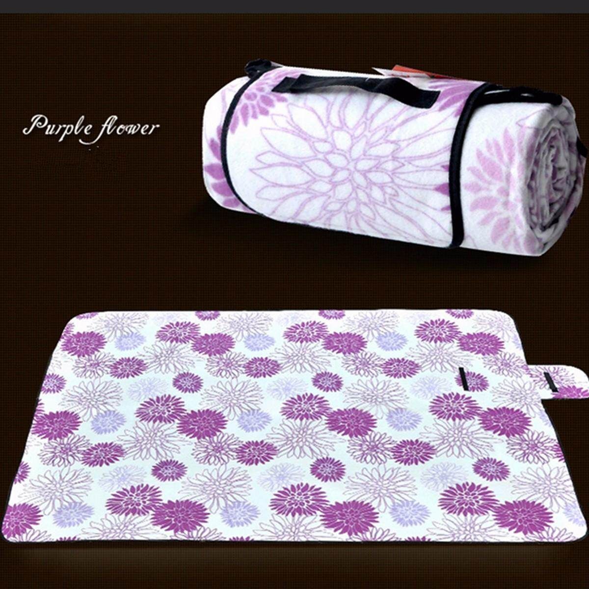 150x200cm Picnic Mat Extra Large Family Picnic Camping Fleece Waterproof Rug Mat Blanket UK Big Purple Flower
