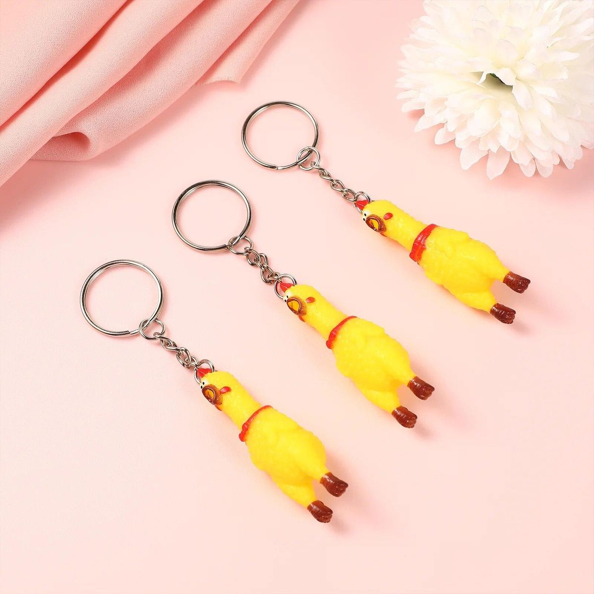 3 Pcs Mobile Phone Cord Child Mini Plushies Screaming Chicken Keychain Party Favors