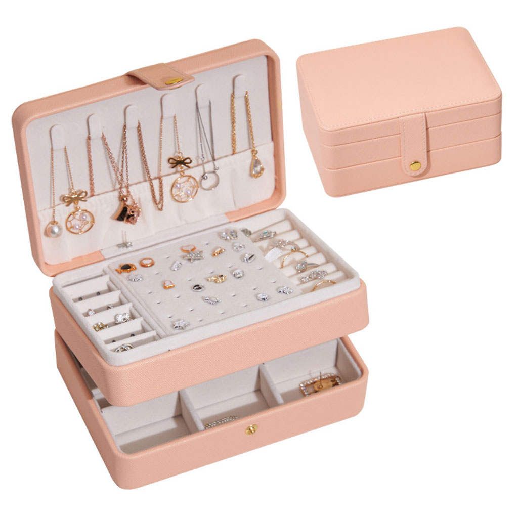 Jewelry Storage Box PU Leather Big Portable For Jewellery Care Pink