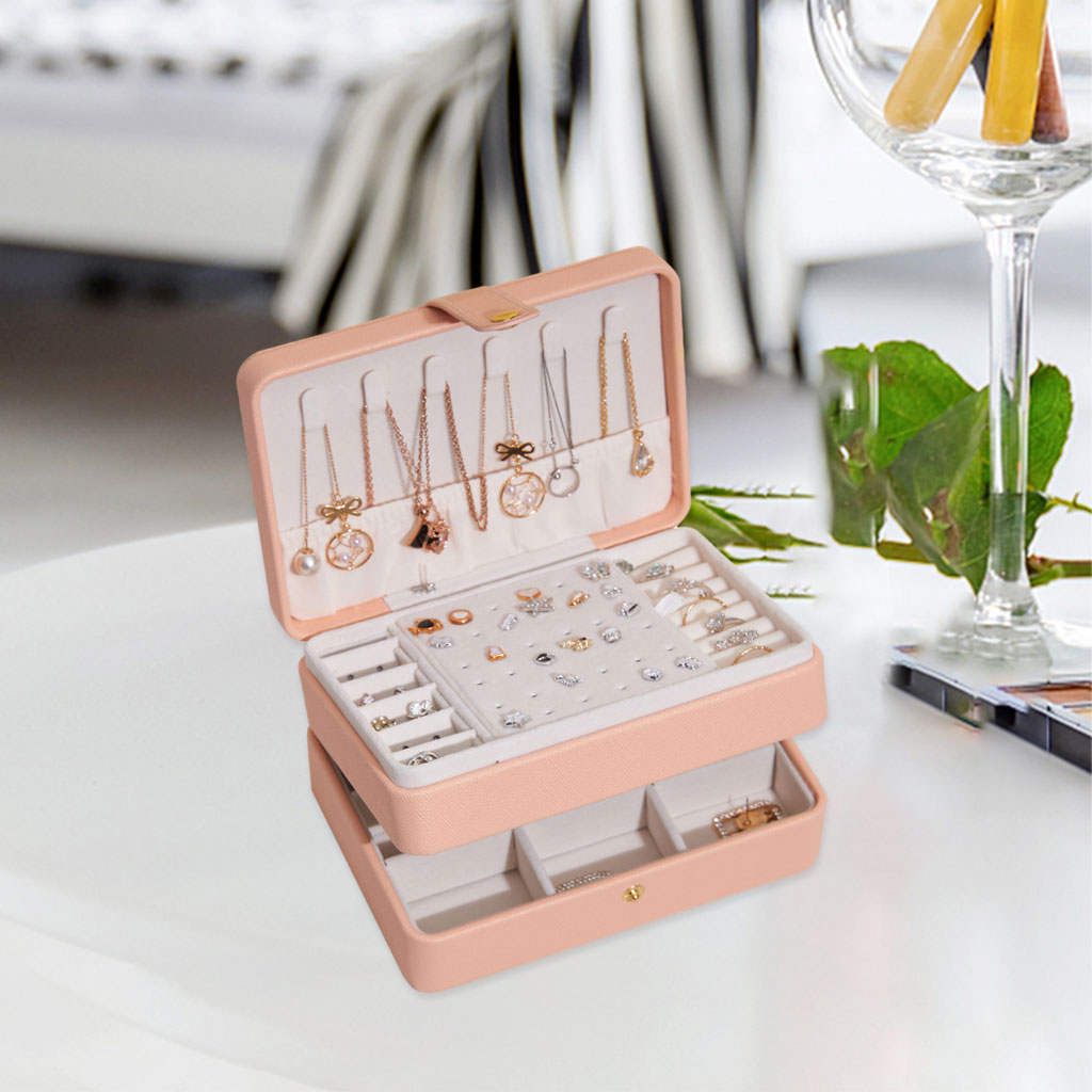 Jewelry Storage Box PU Leather Big Portable For Jewellery Care Pink