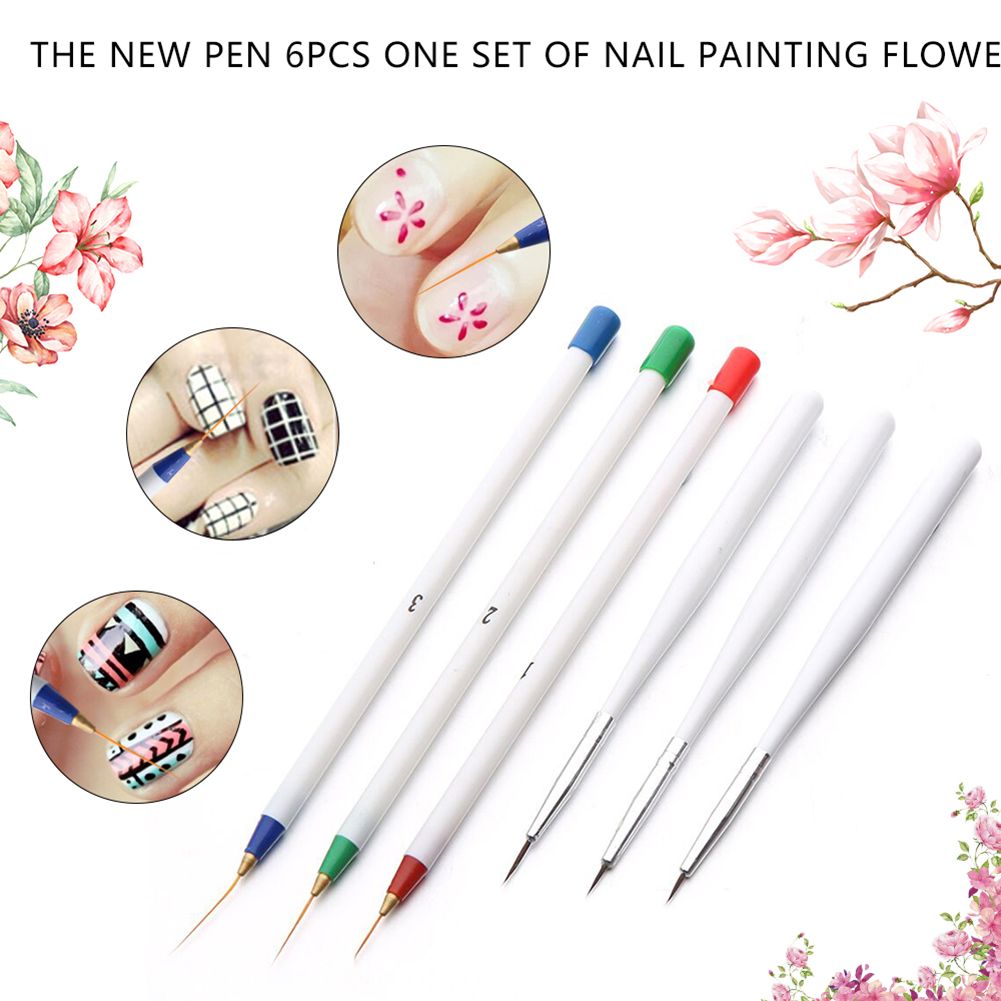 6Pcs Nail Art Design Brush Dotting Painting Drawing-White