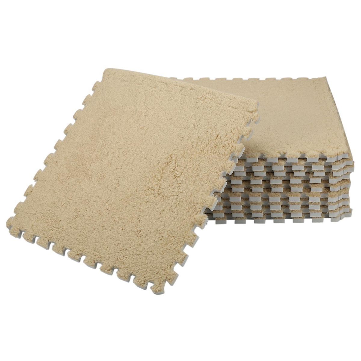10 Piece Interlocking Foam EVA Fuzzy Mat Flooring Fluffy Carpet Tiles for Kids - perfect for Nursery DeCor, Baby Room, Playroom and Kids Room
