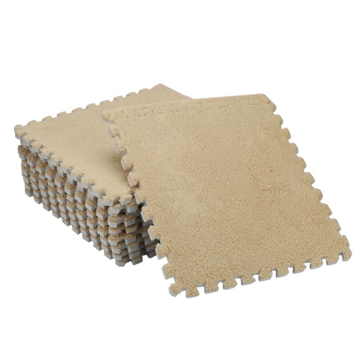 10 Piece Interlocking Foam EVA Fuzzy Mat Flooring Fluffy Carpet Tiles for Kids - perfect for Nursery DeCor, Baby Room, Playroom and Kids Room
