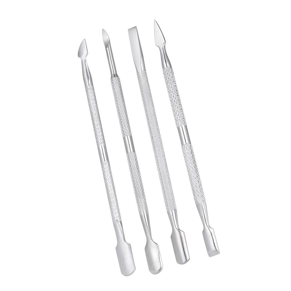 4pcs Stainless Steel Double-ended Nail Pusher Set Nail Glue