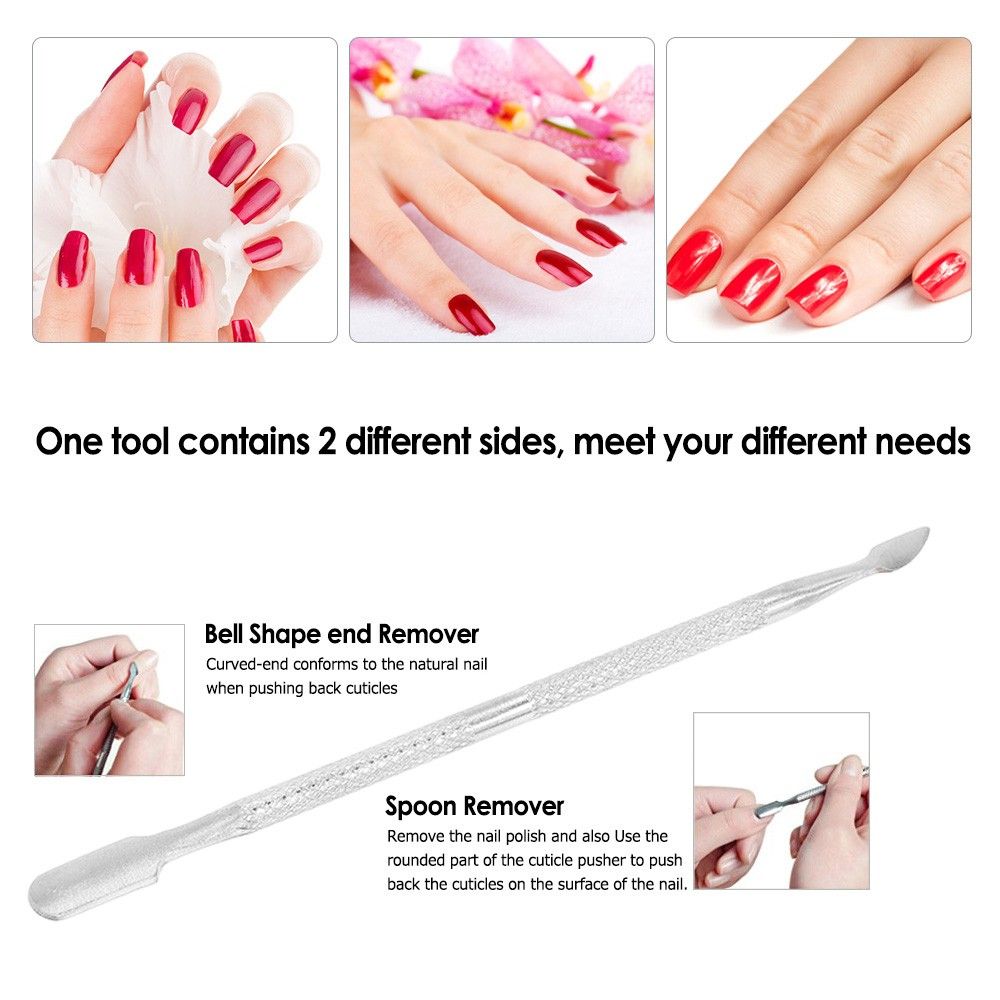 4pcs Stainless Steel Double-ended Nail Pusher Set Nail Glue