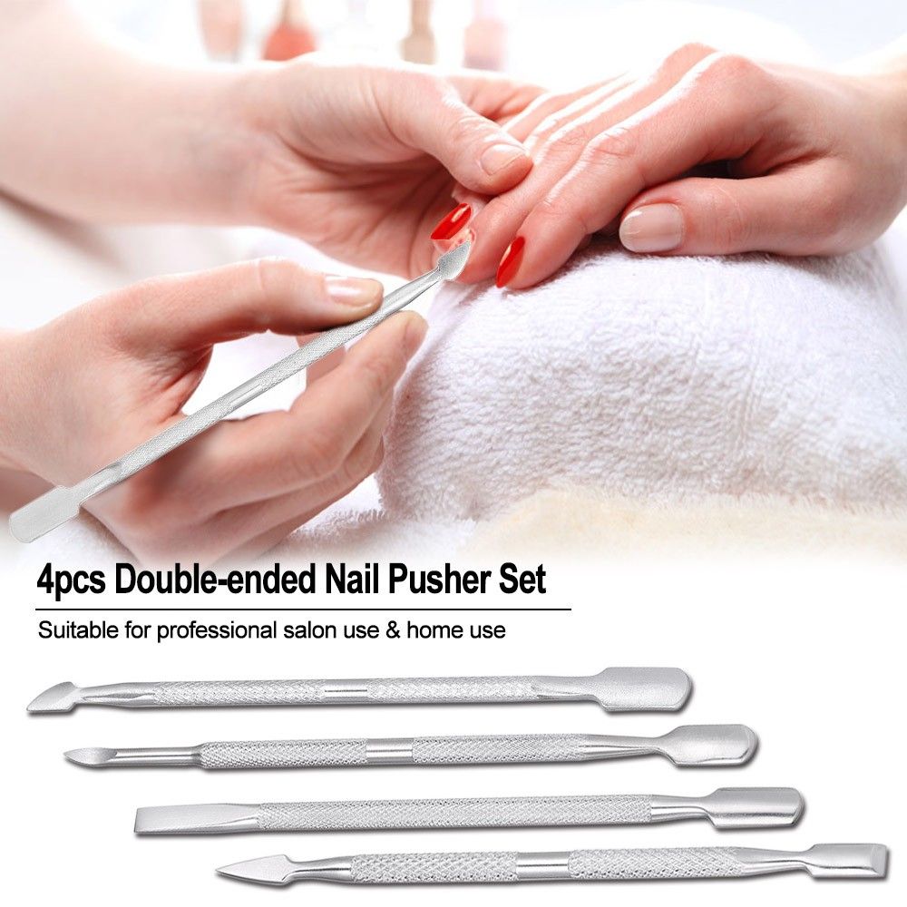 4pcs Stainless Steel Double-ended Nail Pusher Set Nail Glue