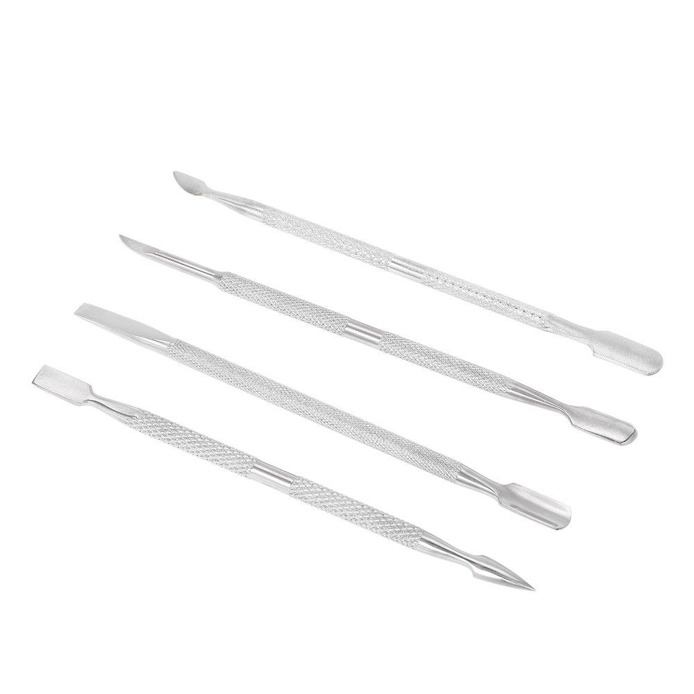 4pcs Stainless Steel Double-ended Nail Pusher Set Nail Glue