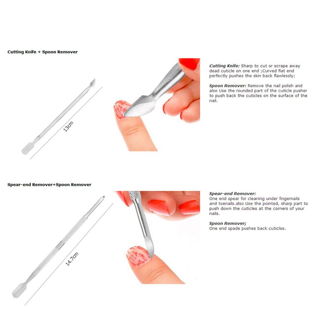 4pcs Stainless Steel Double-ended Nail Pusher Set Nail Glue