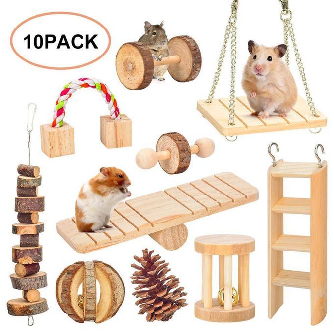 10pcs Wooden Hamster Toy Small Pets Gerbil Guinea Pig Chinchilla