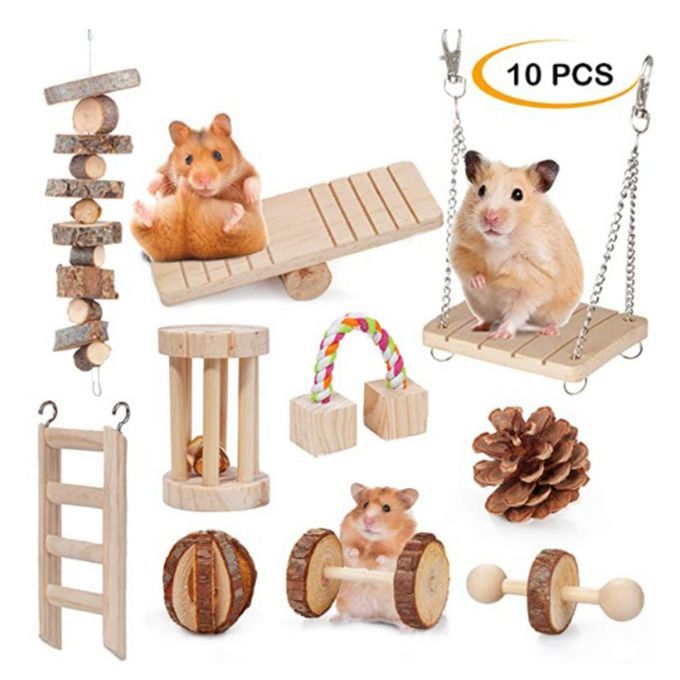 10pcs Wooden Hamster Toy Small Pets Gerbil Guinea Pig Chinchilla