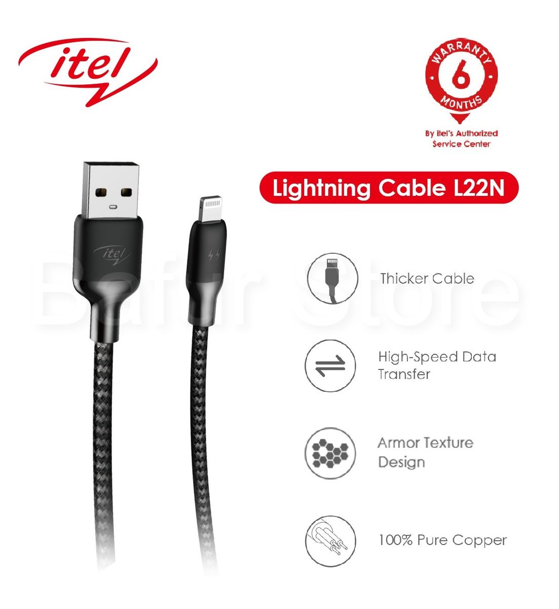 Lightning Braided Fibre IPhone USB Cable - L22N