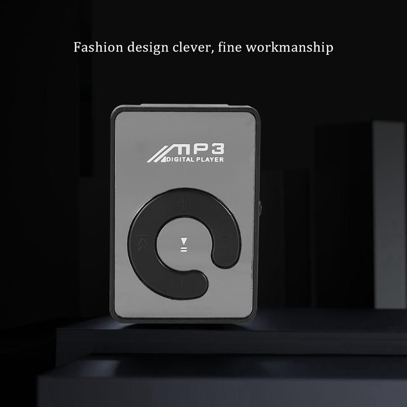 Mini Mirror Clip USB Digital Mp3 Music Player Support 8GB SD TF Card Black