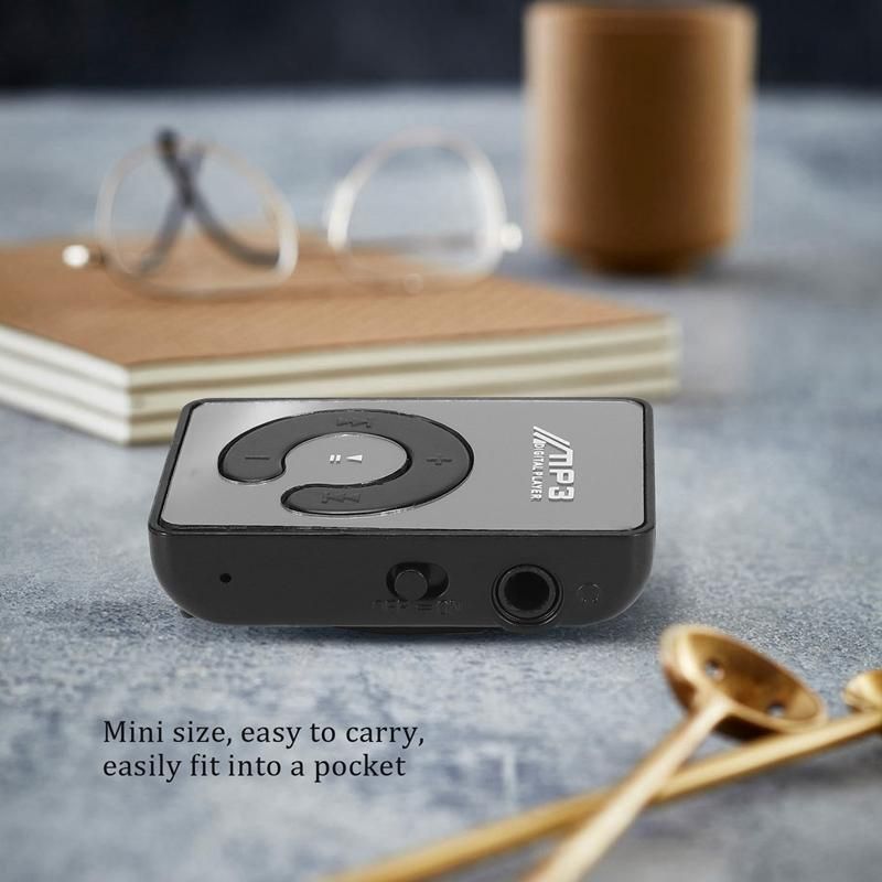 Mini Mirror Clip USB Digital Mp3 Music Player Support 8GB SD TF Card Black