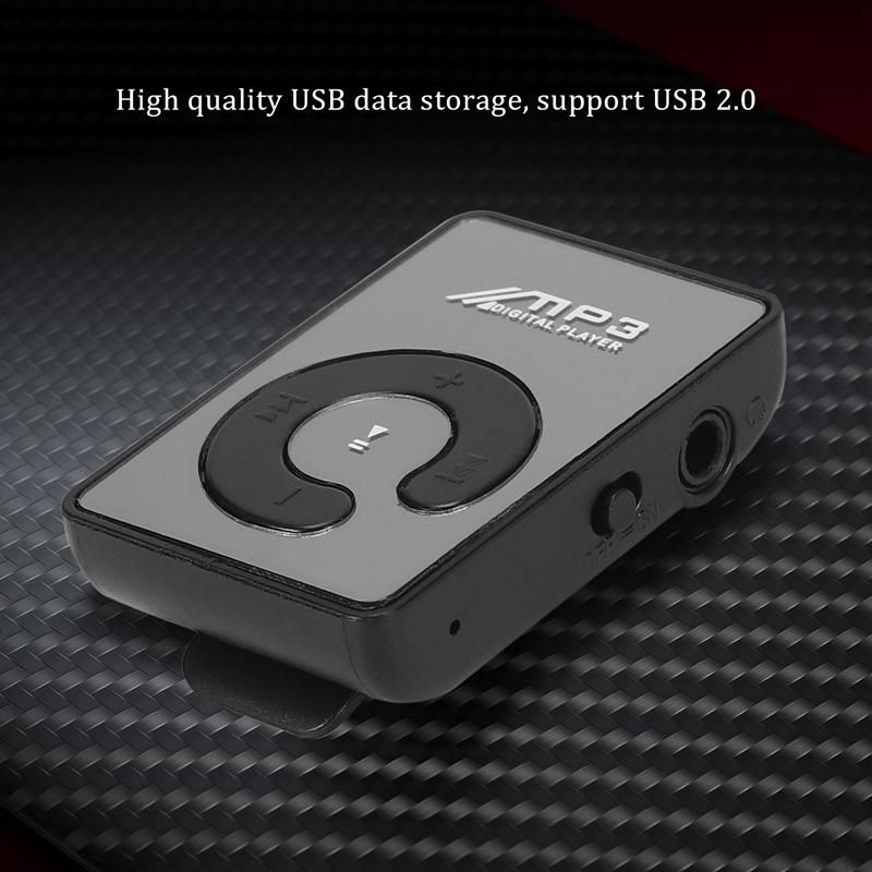 Mini Mirror Clip USB Digital Mp3 Music Player Support 8GB SD TF Card Black