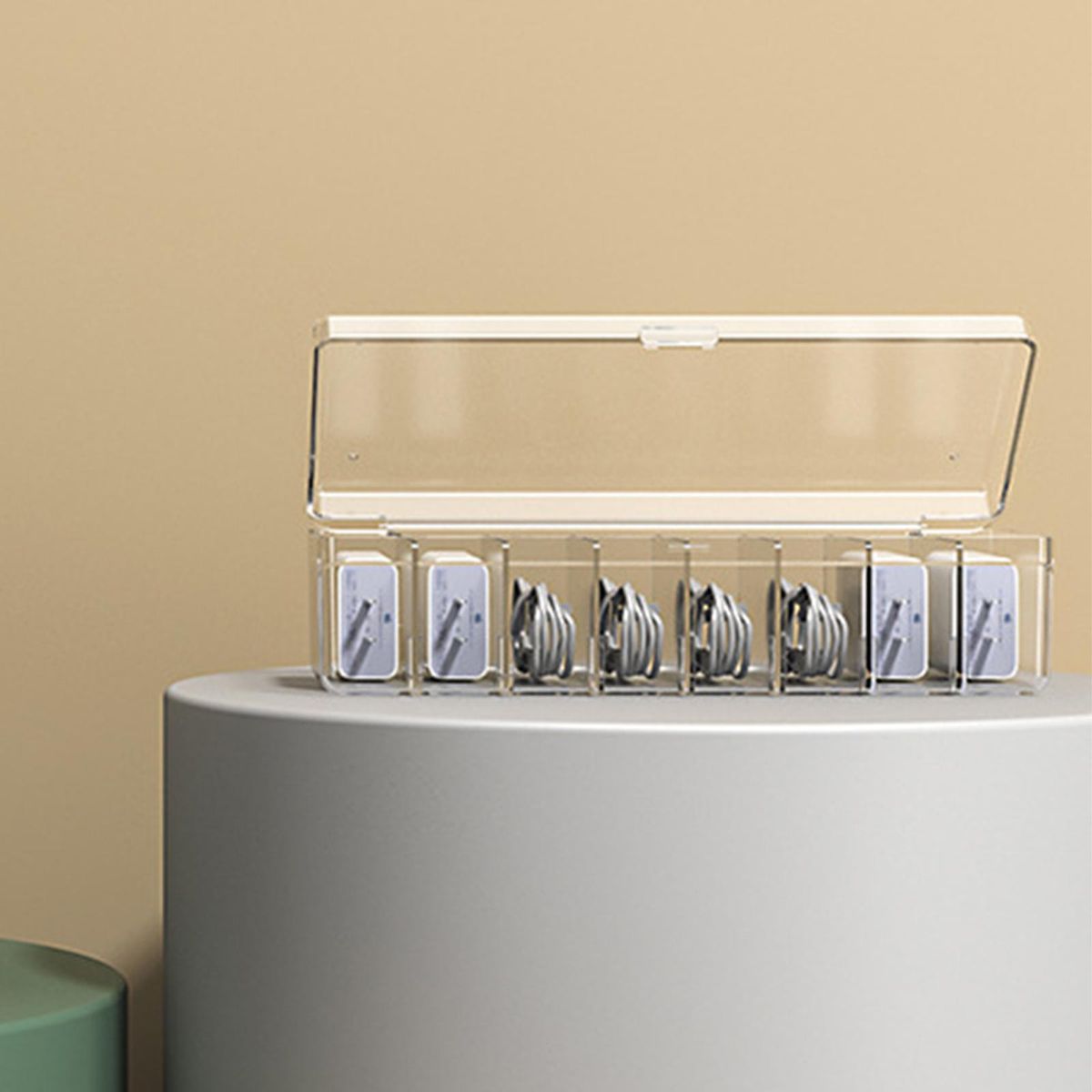 Desktop Cable Storage Box Compartments Holder Multifunction For Clear