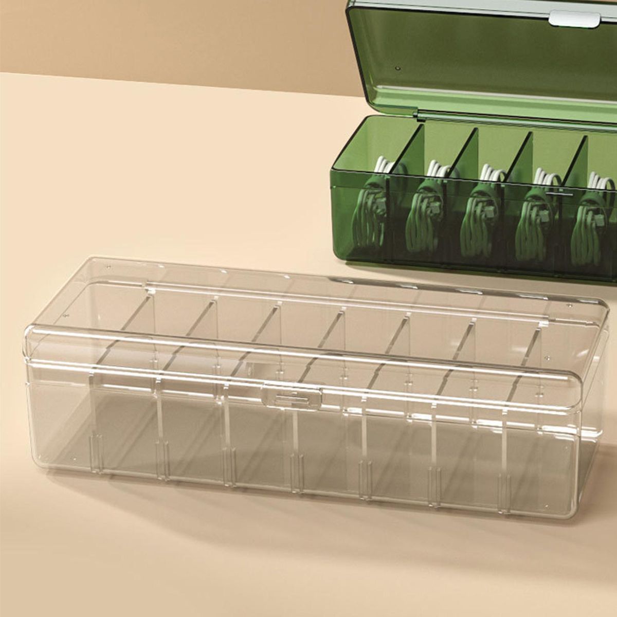 Desktop Cable Storage Box Compartments Holder Multifunction For Clear