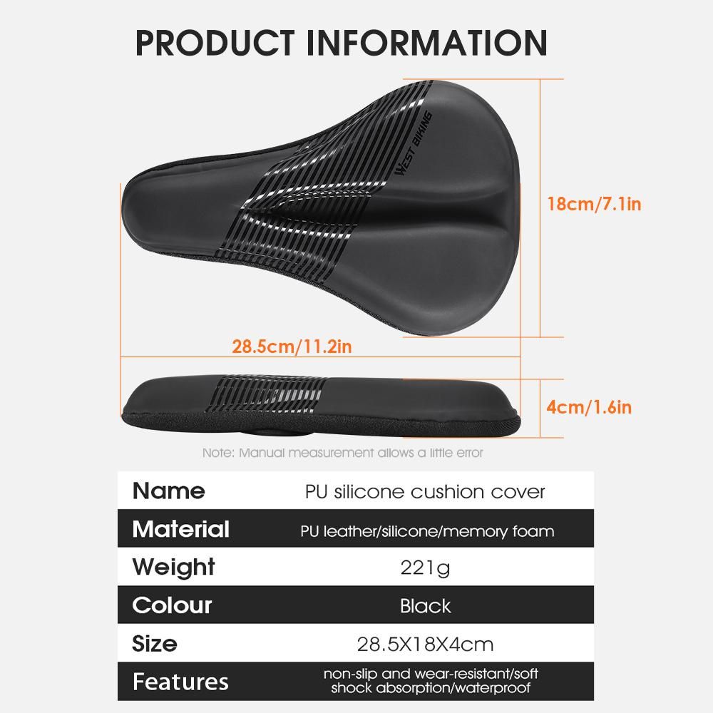 Anti-slip Bike Saddle Cover Soft Silicone Padded Bicycle Seat Cover Bike Seat Cushion Pad for Mountain Road Bike Outdoor Cycling