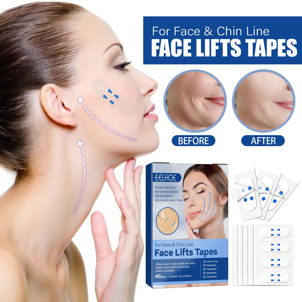 40PCS V Face Invisible Tape Face Lifting Firming