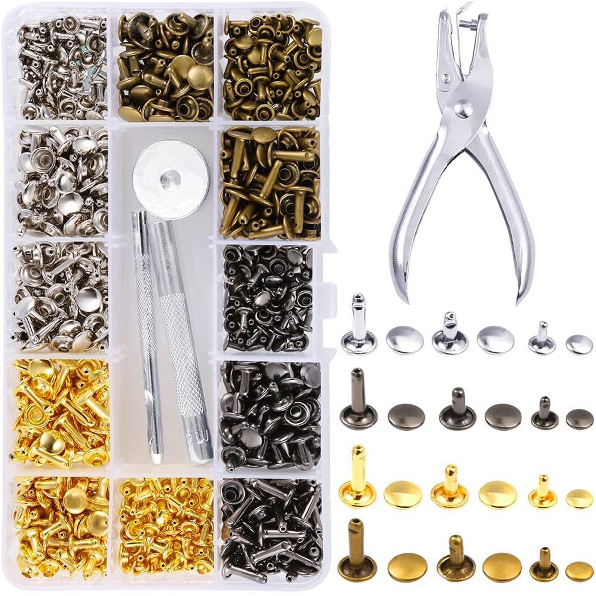 360 Sets 3 Sizes Leather Rivets Double Cap Rivet Tubular