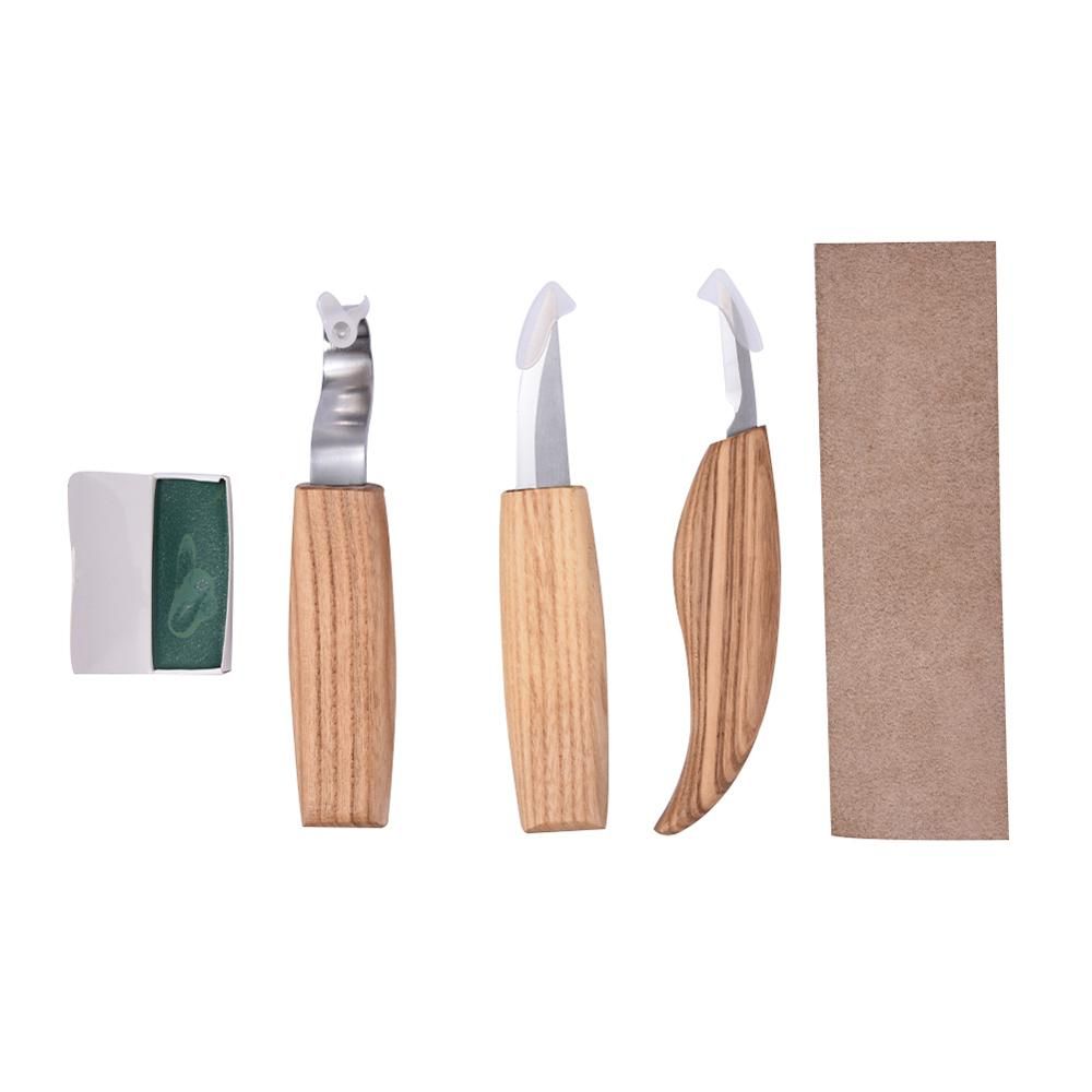 6pcs High Manganese Steel Wooden Carving Tools Cutter Spoon Sharpen Leather Polishing Wax with Cut-proof Gloves Woodworking Craft
