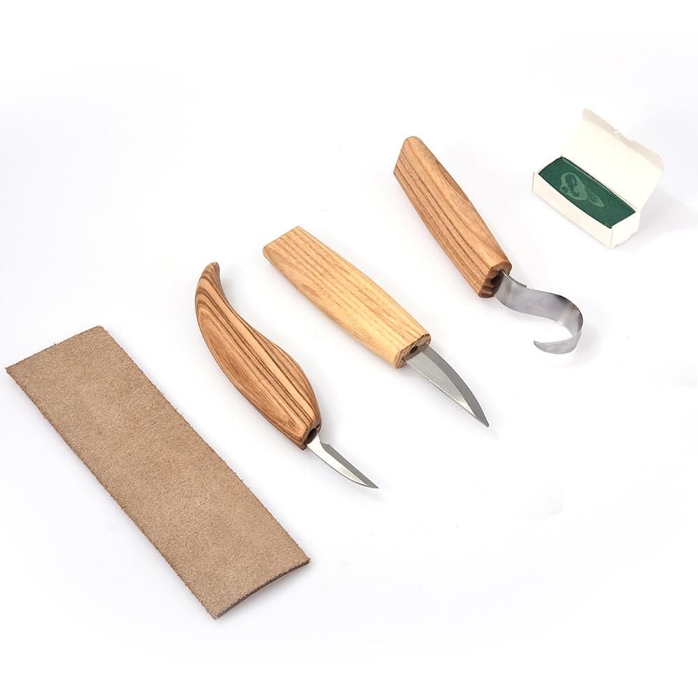 6pcs High Manganese Steel Wooden Carving Tools Cutter Spoon Sharpen Leather Polishing Wax with Cut-proof Gloves Woodworking Craft