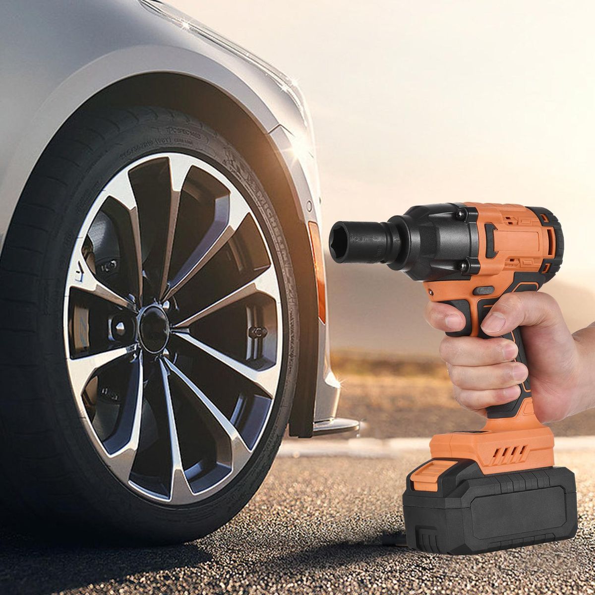 20V Cordless Brushless Impact Wrench with 1/2in Chuck Variable Speed 420N.m Torque Handheld Power Wrench with 4 Sockets 3.0Ah Lithium Battery Fast Charger for Removing Nuts Bolts Auto Repair