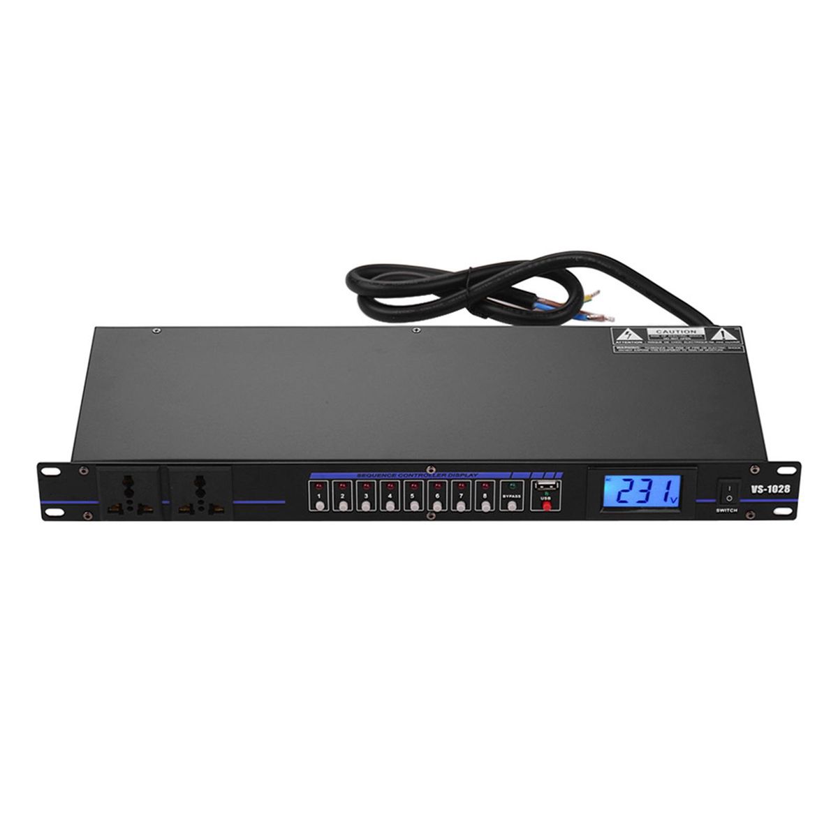 VS-1028 10-outlet Rack Mount Power Sequence Controller Conditioner Surge Protector Power Supply Regulator with LCD Display USB Interface for DJ Equipment Instrument Rigs Audio Recording System