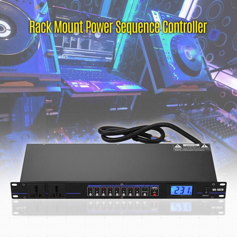 VS-1028 10-outlet Rack Mount Power Sequence Controller Conditioner Surge Protector Power Supply Regulator with LCD Display USB Interface for DJ Equipment Instrument Rigs Audio Recording System