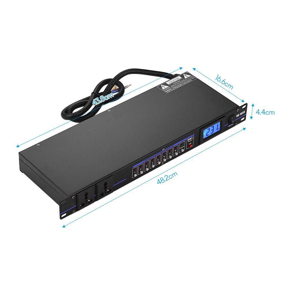 VS-1028 10-outlet Rack Mount Power Sequence Controller Conditioner Surge Protector Power Supply Regulator with LCD Display USB Interface for DJ Equipment Instrument Rigs Audio Recording System