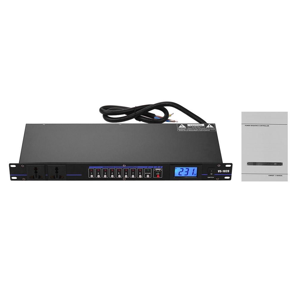 VS-1028 10-outlet Rack Mount Power Sequence Controller Conditioner Surge Protector Power Supply Regulator with LCD Display USB Interface for DJ Equipment Instrument Rigs Audio Recording System