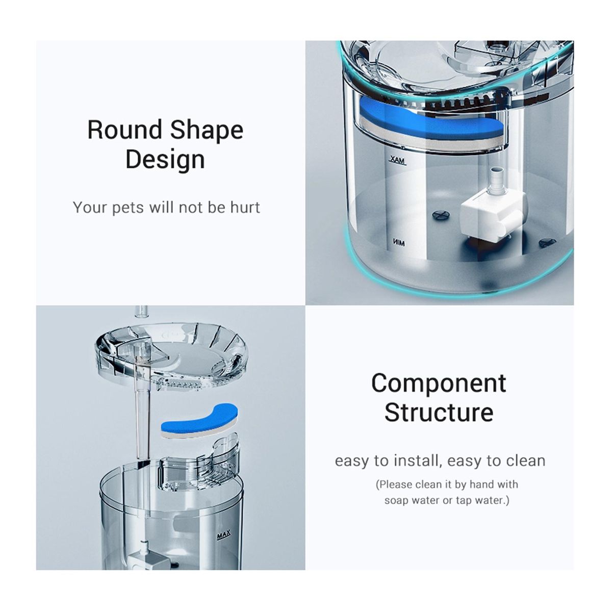 Cat Water Fountain Dog Water Dispenser 1.8L Super Quiet Automatic Pet Drinking FountainTransparent Design