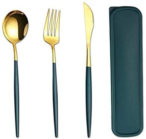 Gold Mix Spoon, Fork And Knife Set With Case (3pcs)