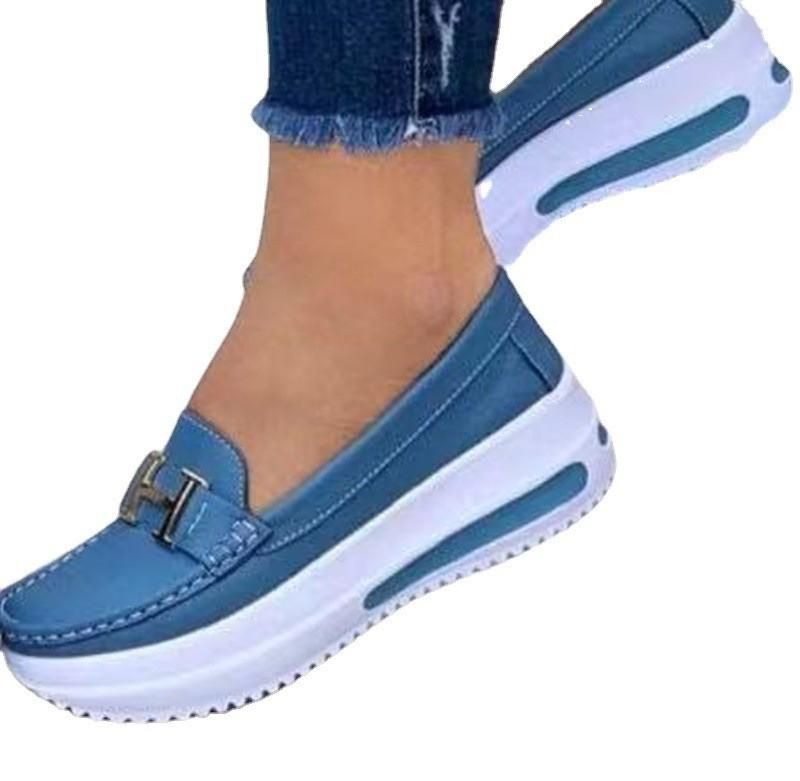Foreign trade independent station autumn 2021 thick-soled round toe solid color women 40-43PU shallow mouth women's flat shoes blue 39