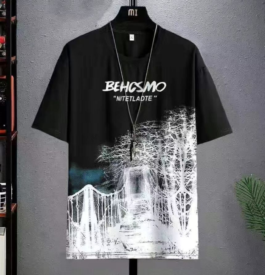 2 Pieces (Black+White) Men's T-shirt M-5XL Large Size Shirt Clothes Casual